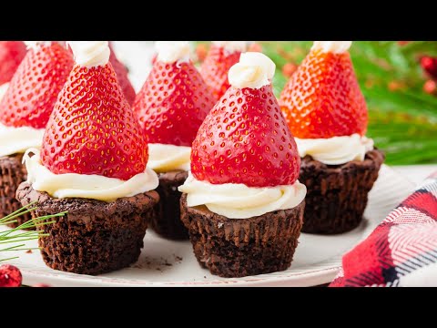 Strawberry Santa Hat Brownie Bites