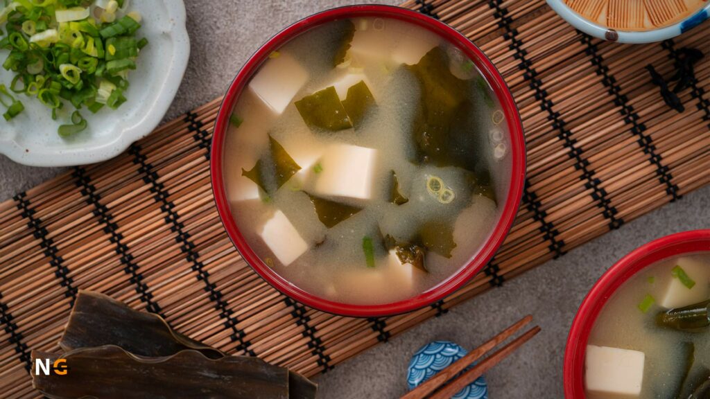 Miso soup with tofu and greens