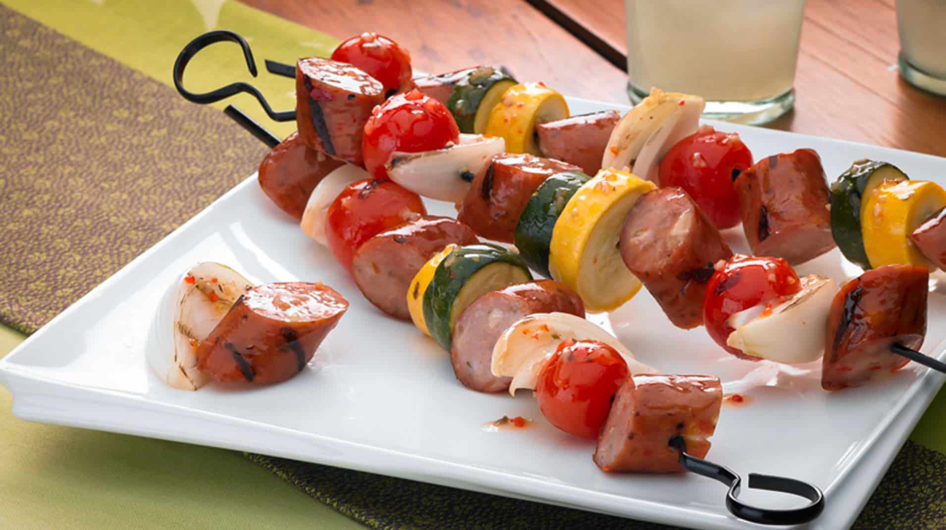 Three Cheese Italian Style Chicken Sausage And Veggie Kabobs recipe