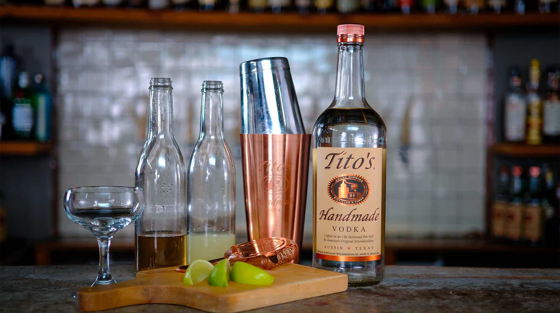 Tito's Vodka in a bar table